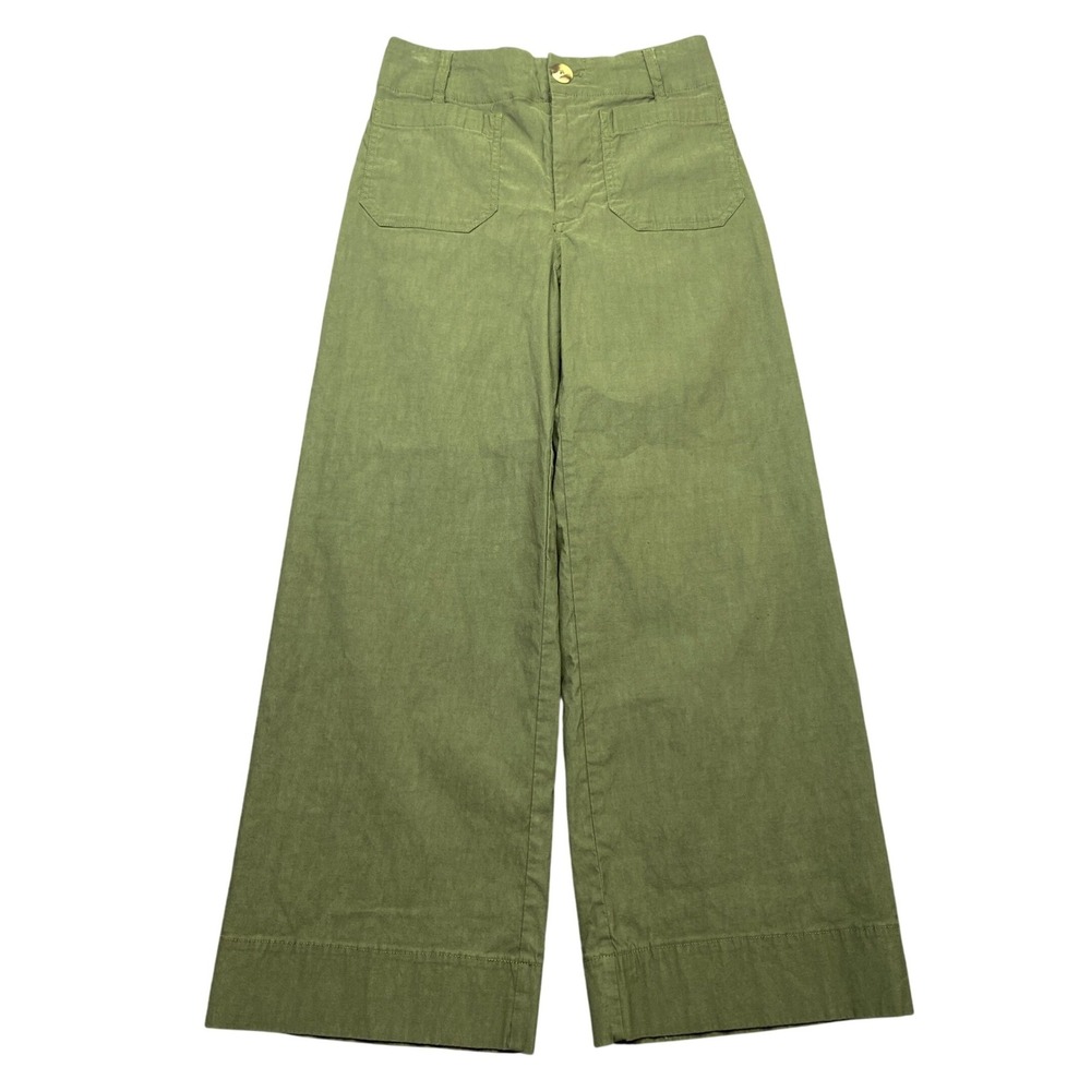 Maeve by Anthropologie The Colette Wide Leg Pants Green Linen Blend Size 26